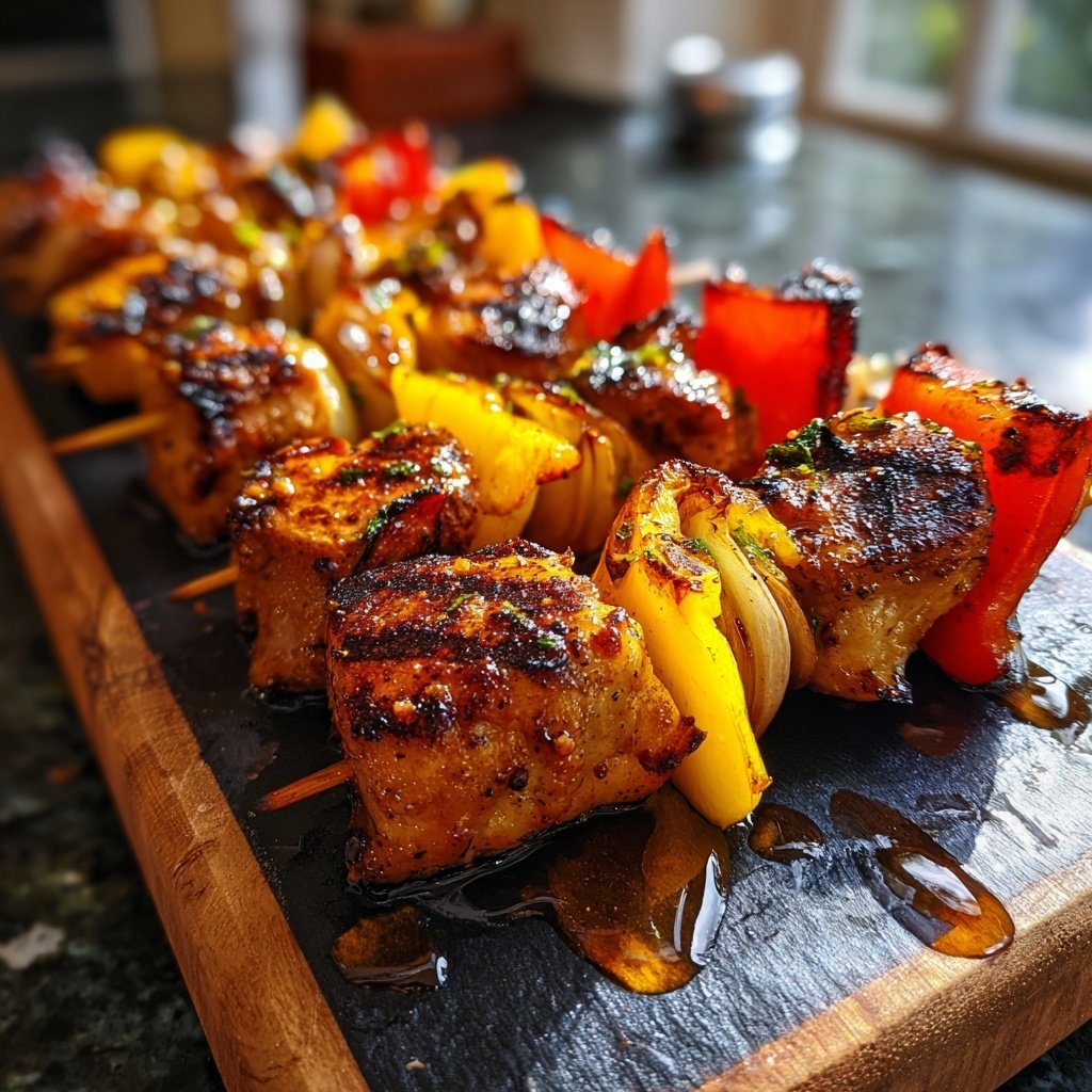Gegrillte Hähnchenspieße Mit Zwiebeln