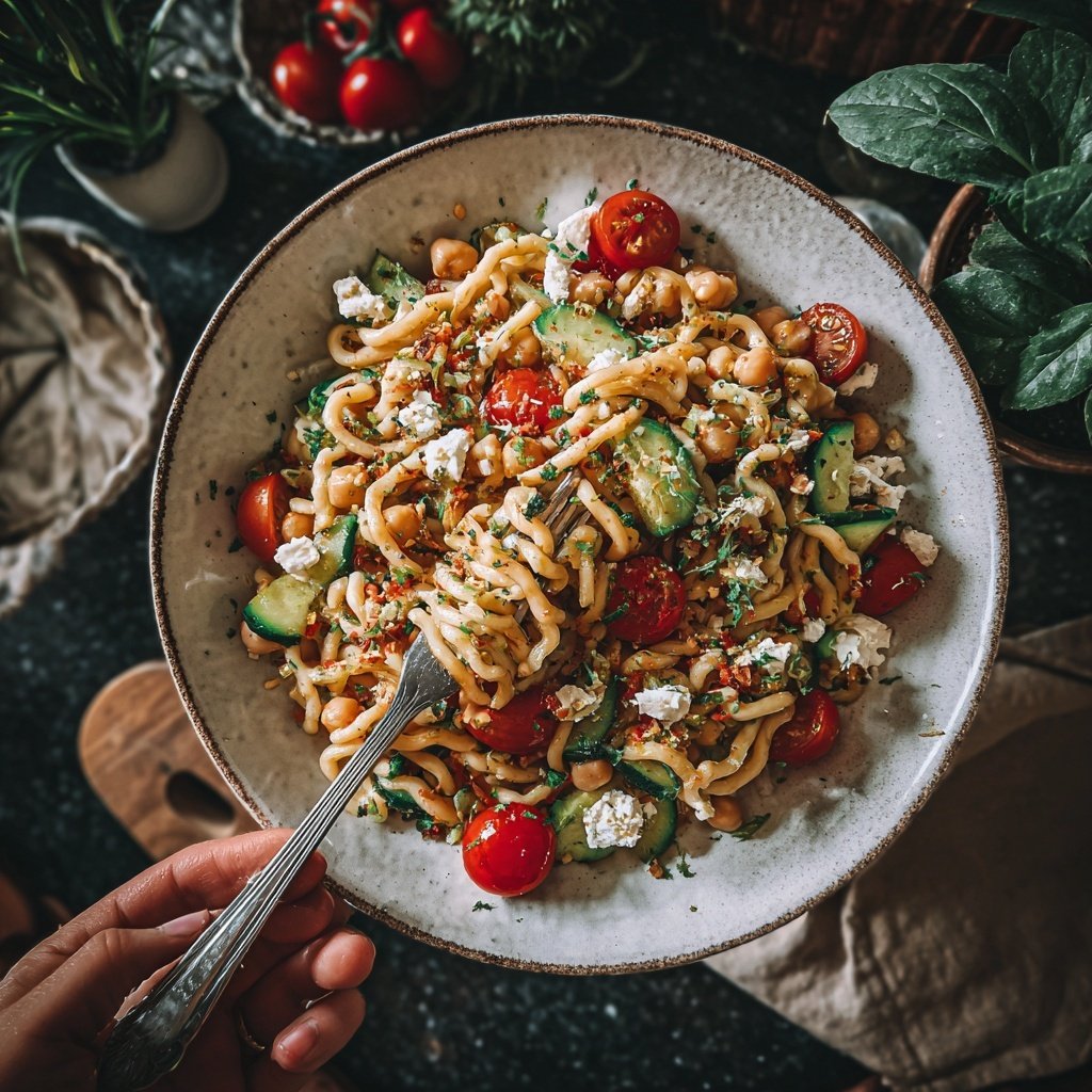 Mediterraner Nudelsalat Mit Kichererbsen