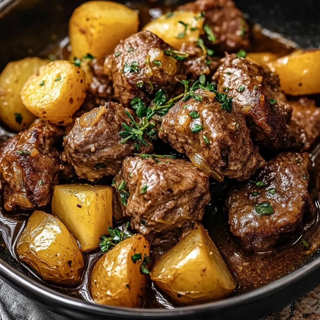 Slow Cooker Garlic Butter Beef Bites & Potatoes